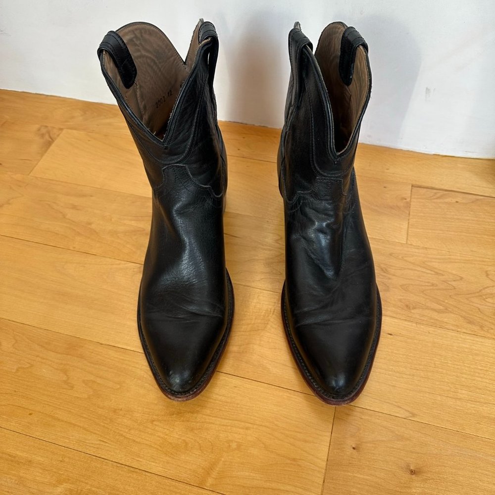 Black Short Leather Tecova Cowboy Boots Size 12